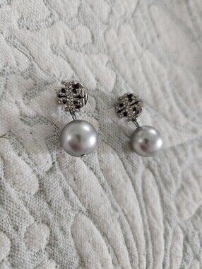 Tory Burch Silver Pearl Earrings